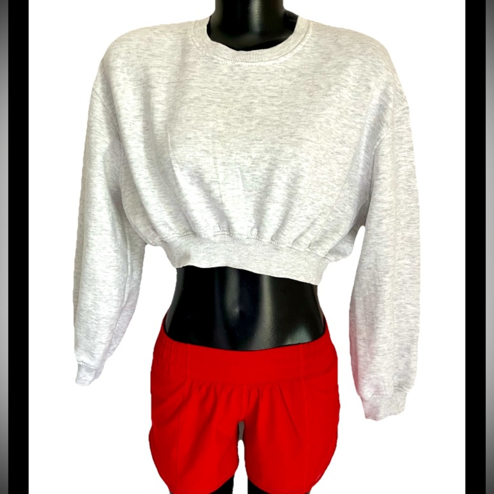 ZARA gray HEATHERED cropped Womens W/Brushed lining SWEATSHIRT size: SMALL EUC
